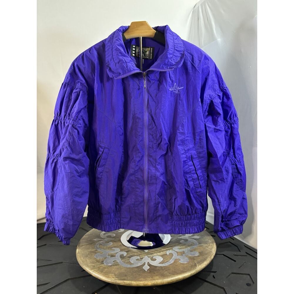 Vintage 90s Purple Windbreaker Jacket Womens L Nylon Retro Track